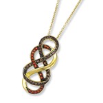 Gold Plated Double Infinity Necklace Choc/Orange CZs